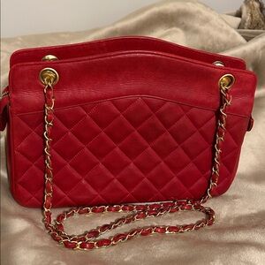 Chanel Matelasse chain red lambskin leather shoulder bag